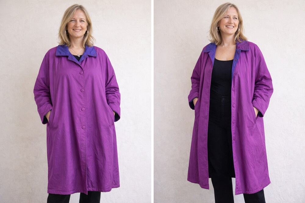 Vintage 90s Reversible Nylon Coat XL Purple Magenta Long Oversized Jacket Rave